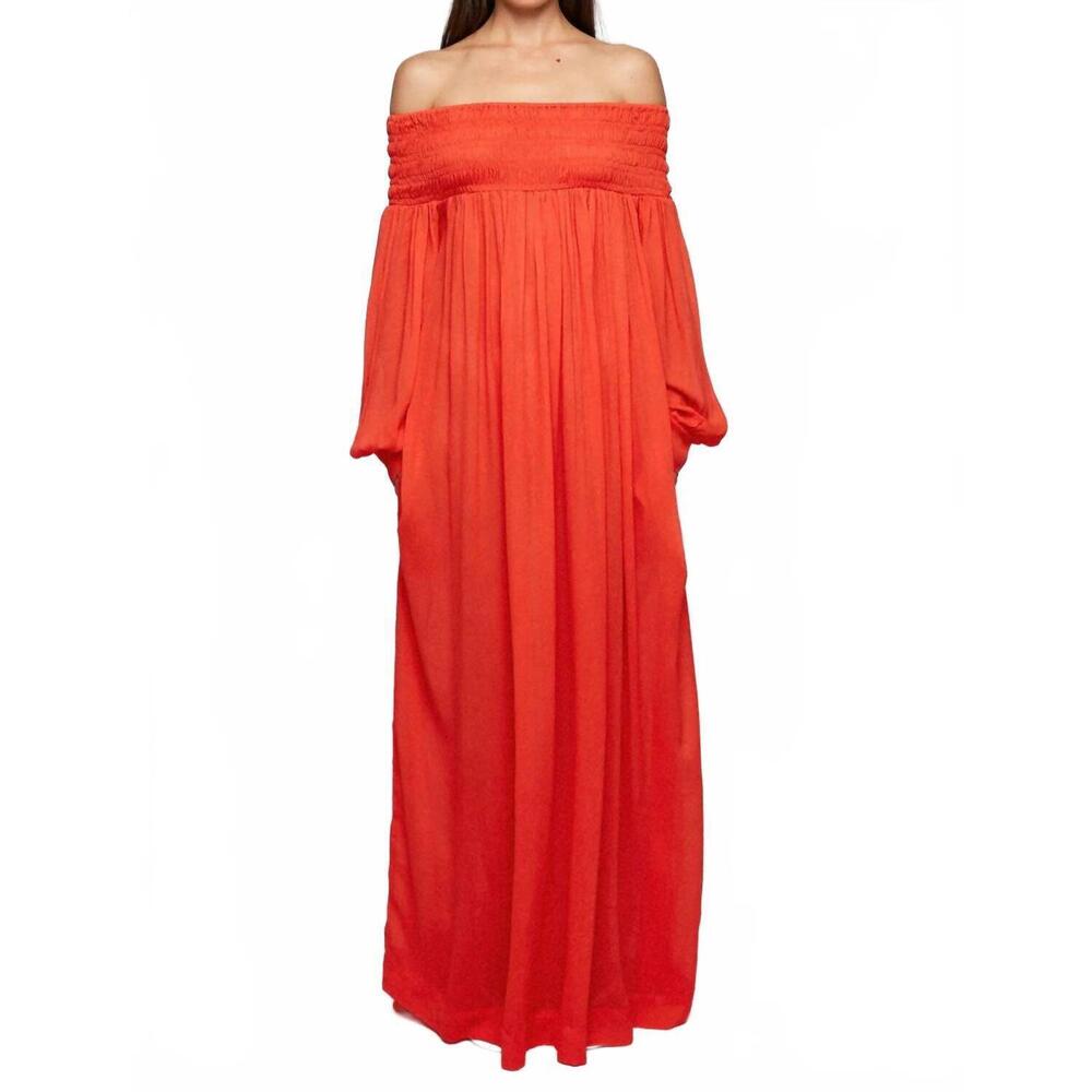 NEW S/W/F off shoulder maxi dress in spiced coral